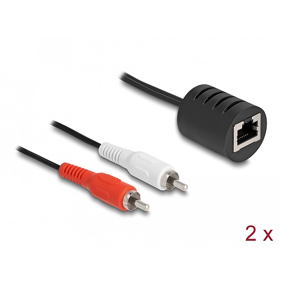 Delock Sztereo Audio bővítő RJ45 anya - 2 db. RCA apa Cat.5 akár 50 m 2 db-os szett (87857)