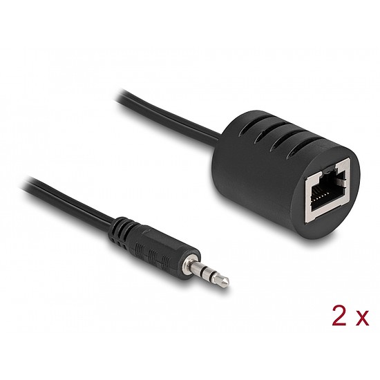 Delock Sztereo Audio bővítő RJ45 anya 3,5 mm-es sztereo jack apa Cat.5 akár 50 m 2 db-os szett (87858)