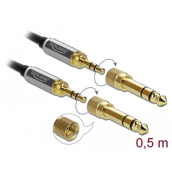 Delock Sztereó kábel 3,5 mm-es 3 pólusú apa apa, csavaros adapterrel 0,5 m (85784)