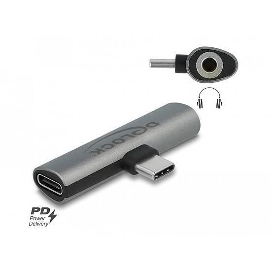 Delock szürke audio adapter USB Type-C sztereo jack anya és USB Type-C PD (64186)