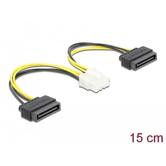 Delock Tápkábel 2 x 15 tűs SATA apa - 8 tűs EPS apa 15 cm (83020)