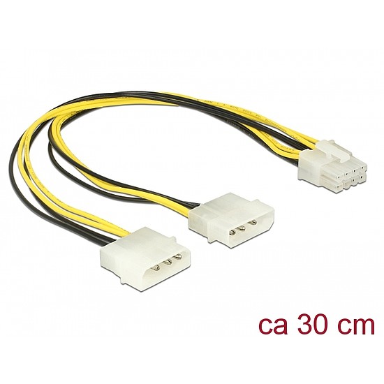 Delock Tápkábelt 2 x 4 tűs Molex apa csatlakozó > 8 érintkezős EPS dugó 30 cm (85453)