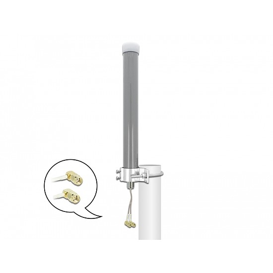 Delock Több sávos, többirányú, kültéri, szürke LTE WLAN 2,4 GHz antenna 1 x SMA apa, 1 x RP-SMA apa, (12694)