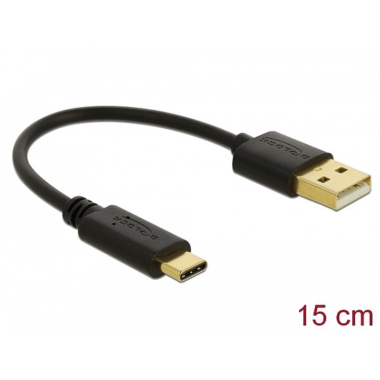 Delock Töltő kábel USB A-típusú - USB Type-C csatlakozó végekkel 15 cm (85354)