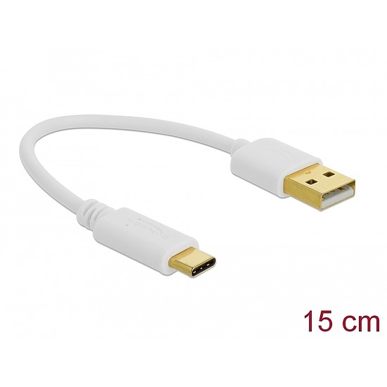 Delock Töltokábel USB A - USB Type-C csatlakozó végekkel 15 cm (85355)