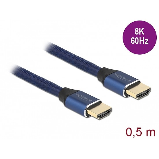 Delock Ultra nagy sebességű HDMI kábel 48 Gbps 8K 60 Hz kék 0,5 m tanúsítvánnyal (85445)