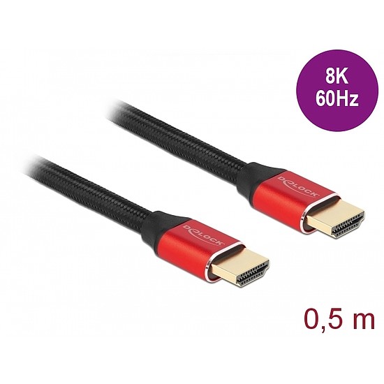 Delock Ultra nagy sebességű HDMI kábel 48 Gbps 8K 60 Hz piros 0,5 m tanúsítvánnyal (85772)