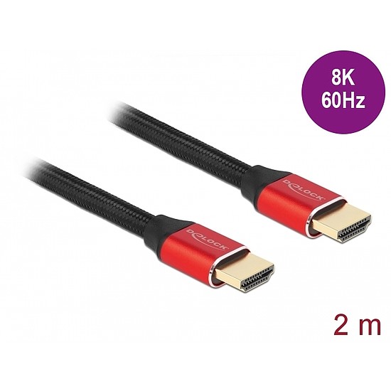 Delock Ultra nagy sebességű HDMI kábel 48 Gbps 8K 60 Hz piros 2 m tanúsítvánnyal (85774)