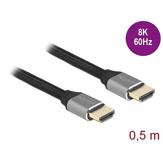 Delock Ultra nagy sebességű HDMI kábel 48 Gbps 8K 60 Hz szürke 0,5 m tanúsítvánnyal (83994)