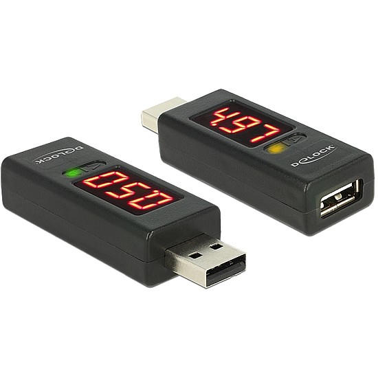 Delock USB 2.0 A dugó > A hüvely átalakító LED-es Volt és Amper kijelzővel (65569)