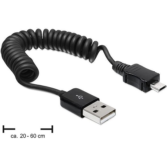 Delock USB 2.0-A male > Micro USB-B apa, spirál kábel (83162)