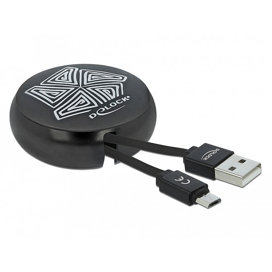 Delock USB 2.0 behúzható kábel A-típusú Micro-B fekete (85818)