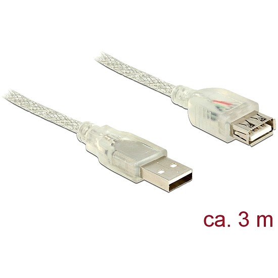 Delock USB 2.0-s bővítőkábel A-típusú csatlakozódugóval > USB 2.0-s, A-típusú csatlakozóhüvellyel, 3 (83884)