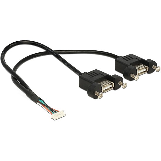 Delock USB 2.0-s kábel, 1,25 mm, 8 tűs > 2 x USB 2.0 A típusú panelrögzítés, 25 cm (84839)