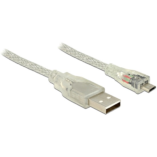 Delock USB 2.0-s kábel A-típusú csatlakozódugóval > USB 2.0 Micro-B csatlakozódugóval 1 m, áttetsző (83898)