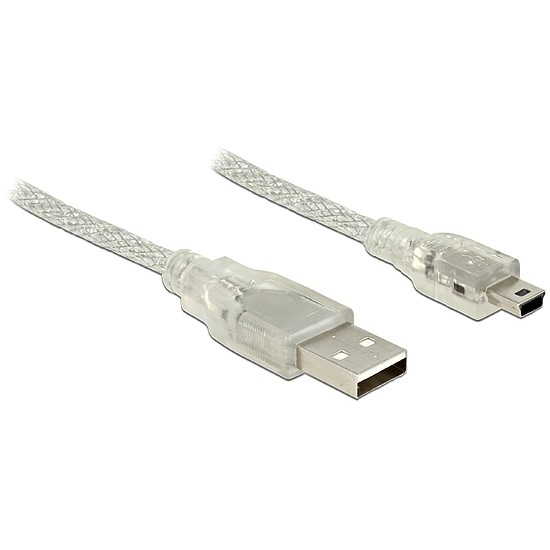 Delock USB 2.0-s kábel A-típusú csatlakozódugóval > USB 2.0 Mini-B csatlakozódugóval, 0,5 m áttetsző (83904)