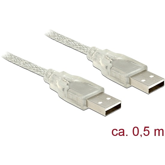 Delock USB 2.0-s kábel A-típusú csatlakozódugóval > USB 2.0-s, A-típusú csatlakozódugóval, 0,5 m, át (83886)