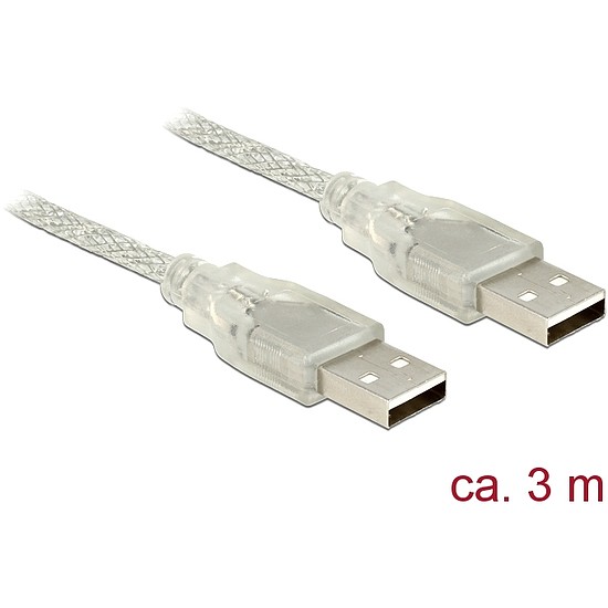 Delock USB 2.0-s kábel A-típusú csatlakozódugóval > USB 2.0-s, A-típusú csatlakozódugóval, 3 m, átte (83890)