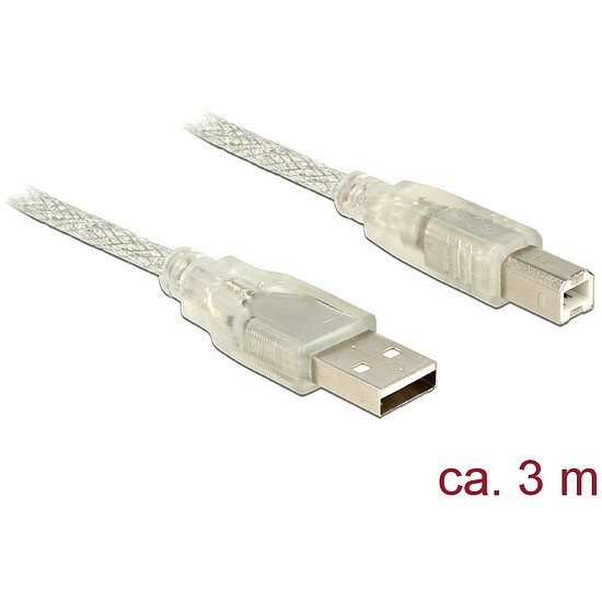 Delock USB 2.0-s kábel A-típusú csatlakozódugóval > USB 2.0-s, B-típusú csatlakozódugóval, 3 m, átte (83895)