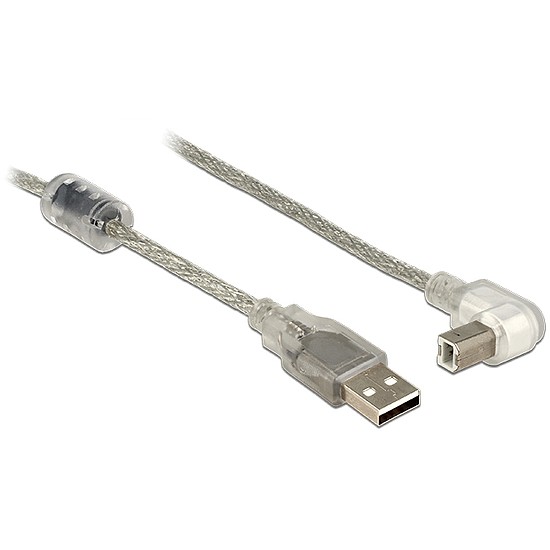 Delock USB 2.0-s kábel A-típusú dugó > USB 2.0 B-típusú dugó derékszögű 0,5 m áttetsző (84811)