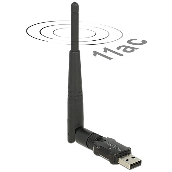 Delock USB 2.0-s, kétsávos WLAN ac/a/b/g/n Nano Stick, 433 Mbps, külső antennával (12462)