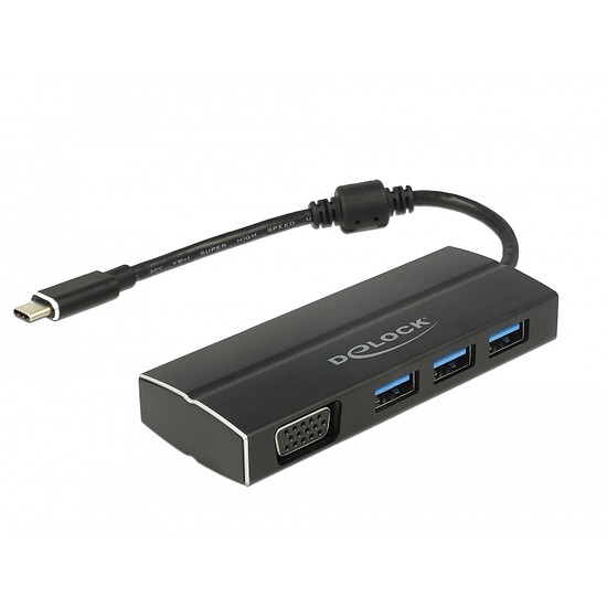 Delock USB 3.1 Gen 1 adapter USB Type-C tápfeszültségporttal, 3 x 3.0 A-típusú USB kapcsolódási pont (63932)