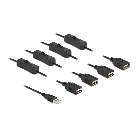 Delock USB A-típusú kábel apa 4 db. USB A-típusú anya kapcsolóval ellátott, 1 m (86805)