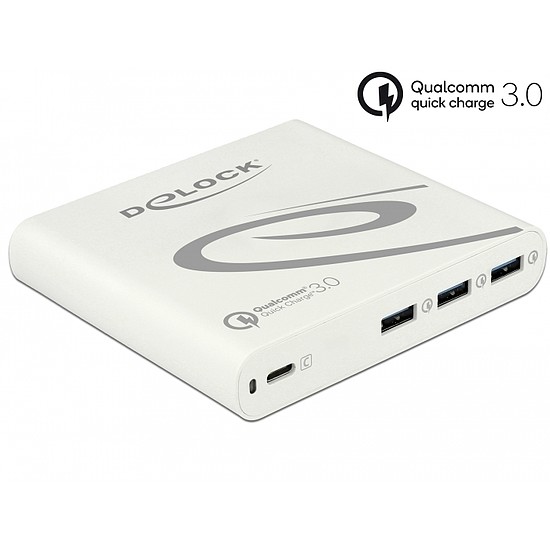 Delock USB tölto 1 db USB Type-C PD 85 W + 3 x USB A-típusú Qualcomm Quick Charge 3.0 (41432)