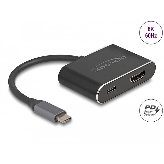 Delock USB Type-C adapter HDMI-re (DP Alt mód) 8K HDR-rel és Power Delivery 100 W-os tápellátással (64199)