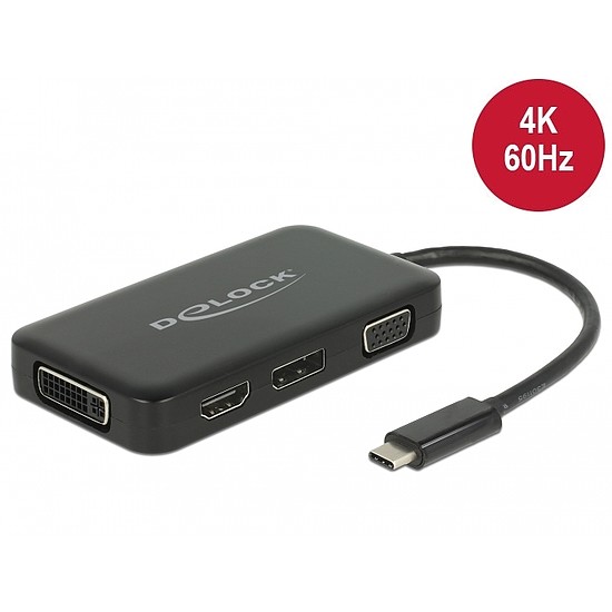 Delock USB Type-C átalakító egy VGA, HDMI, DVI vagy DisplayPort kijelzohöz (63929)