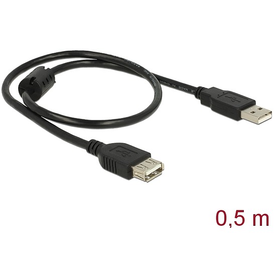 Delock USB2.0 hosszabító kábel A-tip. dugó > A-tip aljzat csatlakozókkal, 0.5m (83401)