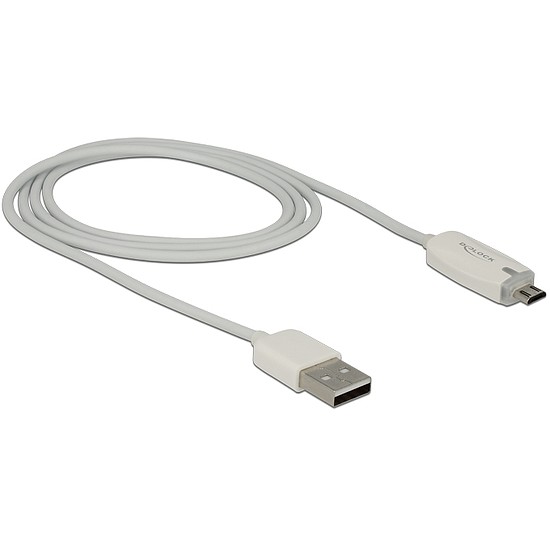 Delock USB2.0 micro USB adat- és töltőkábel LED visszajelzéssel, fehér színű (83604)