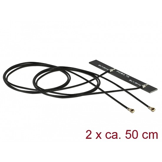 Delock WLAN 802.11 ac/a/h/b/g/n ikerantenna, 2 x MHF 4L csatlakozódugó, 3 - 5 dBi, 1.13 2 x 50 cm-e (89933)