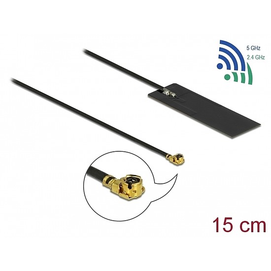 Delock WLAN 802.11 ac/ax/a/h/b/g/n Antenna, MHF I csatlakozódugó, 2 - 4 dBi, 15 cm-es NYÁK-lap, bel (12608)