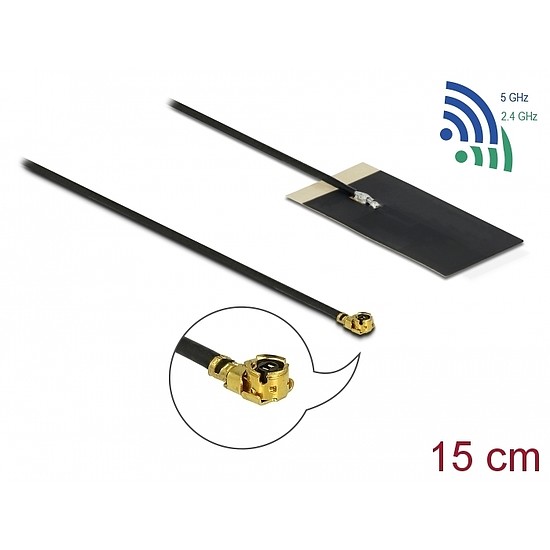 Delock WLAN 802.11 ac/ax/a/h/b/g/n Antenna, MHF I csatlakozódugó, 2,7 - 3,0 dBi, 1.13 15 cm-es NYÁK (12611)