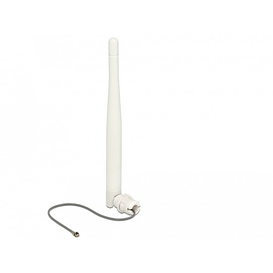 Delock WLAN 802.11 b/g/n Antenna MHF dugó 3 dBi irányított, 1.13 12 cm, flexibilis, klipsz, fehér (89619)