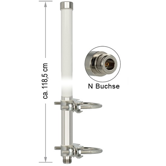 Delock WLAN Antenna N Jack 802.11 b/g/n 12 dBi 118.5 cm omnidirectional fixed pole mount white outd (89538)