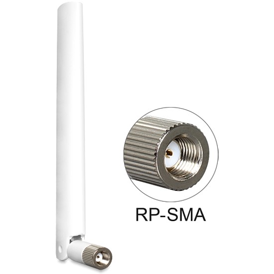 Delock WLAN antenna RP-SMA 802.11 a/b/g/n 2 ~ 4 dBi, mindenirányú, csuklós, fehér (88460)