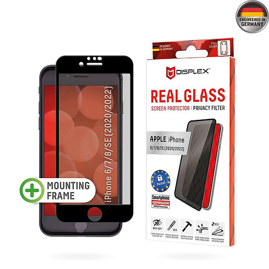 Displex - Premium Real Glass Privacy teljes borítás - iPhone 6 / 6S / 7 / 8 / SE 2, SE 2020 / SE 3, SE 2022 - Fekete