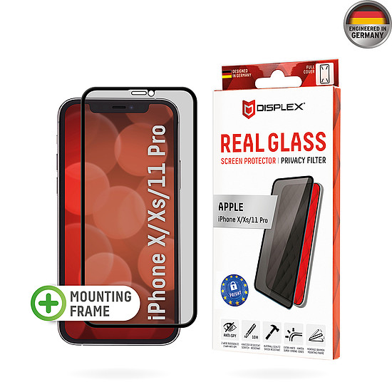 Displex - Premium Real Glass Privacy teljes borítás - iPhone X / iPhone XS / iPhone 11 Pro - Fekete