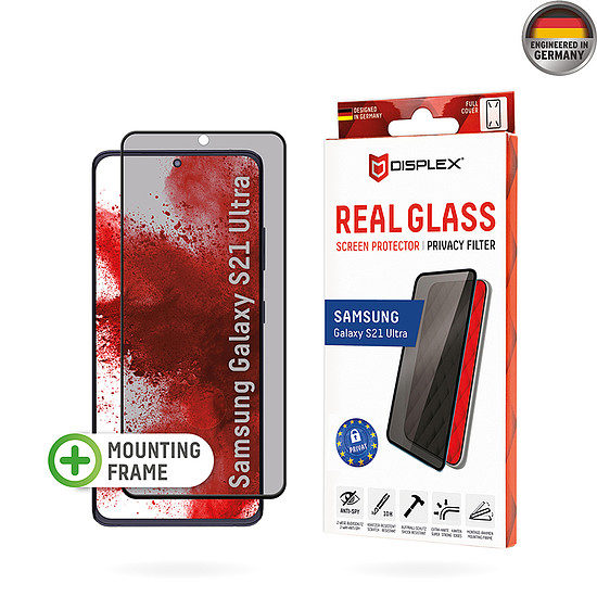 Displex - Prémium Real Glass Privacy Teljes borítós 3D - Samsung Galaxy S21 Ultra 5G - Fekete