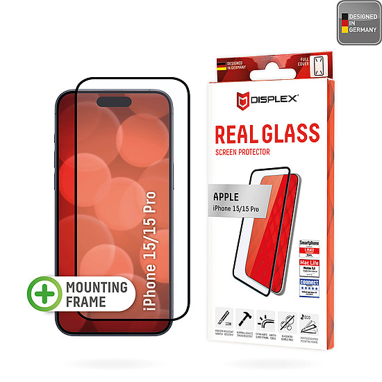 Displex - Premium Real Glass teljes borítás - iPhone 15 / iPhone 15 Pro - Fekete