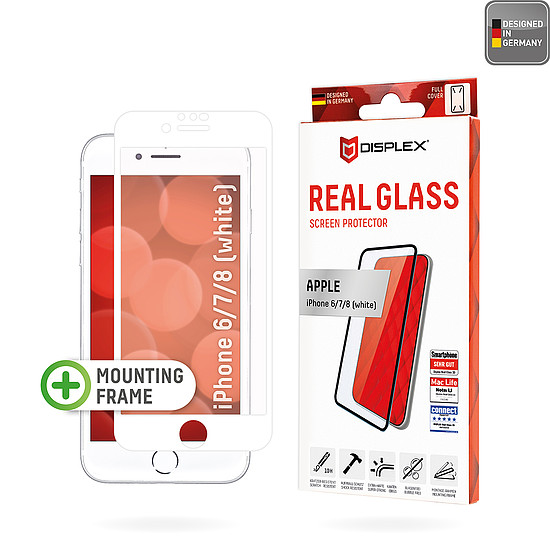 Displex - Premium Real Glass teljes borítás - iPhone 6 / 6S / 7 / 8 / SE 2, SE 2020 / SE 3, SE 2022 - Fehér