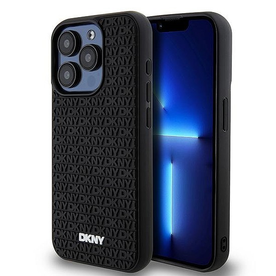 DKNY 3D Rubber Repeat Pattern tok iPhone 15 Pro készülékhez - fekete