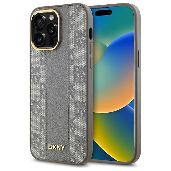 DKNY bőr kockás monomintás MagSafe iPhone 14 Pro Max tok - bézs