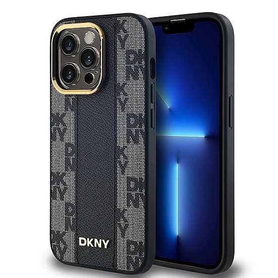 DKNY bőr kockás monomintás MagSafe tok iPhone 13 Pro / 13 telefonhoz - fekete