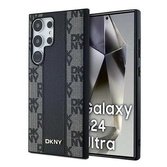 DKNY bőr kockás monomintás MagSafe tok Samsung Galaxy S24 Ultra készülékhez - fekete