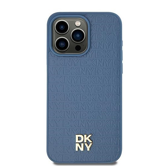 DKNY bőr mintás fém logó MagSafe tok iPhone 15/14/13-hoz - kék