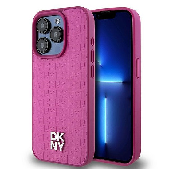 DKNY bőr monogram mintás fém logó MagSafe tok iPhone 15 Pro-hoz - rózsaszín