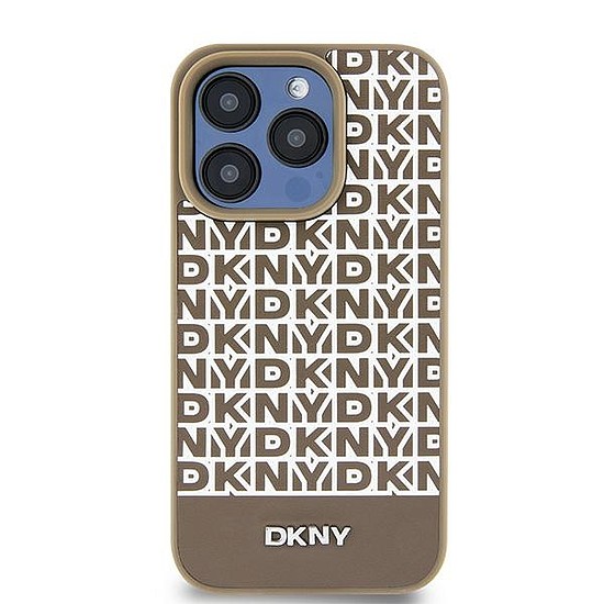 DKNY bőr nyomott mintás fém logó MagSafe tok iPhone-hoz 15/14/13 - barna